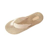 Sandals Women's Summer Flat Toe Separator Bamboo Rattan Flip Flops Sweat Cool Straw Sandals Bohemia Sandals Beach Summer Shoes Non-Slip Bathing Shoes Summer Slippers, beige, 4