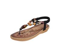 Sandals Women's Summer Flat Toe Separator Sandals Bohemian Flip Flops Glitter Rhinestone Beach Shoes Elegant Vintage Roman Sandals Modern Women's Shoes Lightweight Outdoor Sandals, black, 7 UK