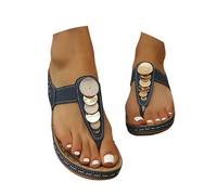 Sandals Women's Summer Flip Flop Wedge Heel Open Toe Cut-Outs Rhinestone Trim Orthopaedic Arch Support Non-Slip for Everyday Outdoor Beach Holiday City Stroll Leisure Summer Shoes, navy, 8.5 UK