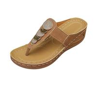 Sandals Women's Summer Flip Flop Wedge Heel Open Toe Cut-Outs Rhinestone Trim Orthopaedic Arch Support Non-Slip for Everyday Outdoor Beach Holiday City Stroll Leisure Summer Shoes, brown, 8.5 UK