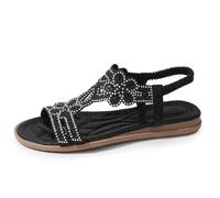 Sandals Womens Summer Flower Crochet Casual Flat Boho Slip on Sandals with Elastic Ankle Strap Red Black Blue Brown Gold Silver Red Dark Blue Pink Beige Green Navy Size 3.5 4 4.5 5 5.5 6 6.5 7 7.5