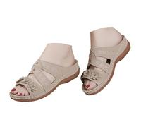Sandals Women's Summer Lightweight Comfortable Mules with Low Wedge Heel Sandals Open Toe Summer Shoes Orthopaedic Non-Slip Roman Sandals Vintage Leisure Slippers, beige, 36 EU