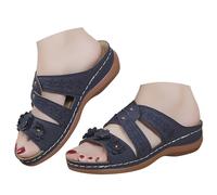 Sandals Women's Summer Lightweight Comfortable Mules with Low Wedge Heel Sandals Open Toe Summer Shoes Orthopaedic Non-Slip Roman Sandals Vintage Leisure Slippers, navy, 6 UK