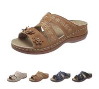 Sandals Women's Summer Lightweight Comfortable Mules with Low Wedge Heel Sandals Open Toe Summer Shoes Orthopaedic Non-Slip Roman Sandals Vintage Leisure Slippers, brown, 9 UK