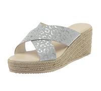 Sandals Women's Summer Mules Comfortable Sandals Slippers for Women Toe Linen Sole Wedge Sandals Rome Shoes Linen Wedge Slides, silver, 8.5 UK