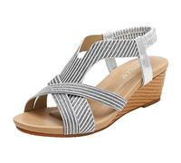 Sandals Women's Summer Mules Sandals Comfortable Women's Bohemian National Style Open Toe Summer Comfortable Holiday Sandals Travel Slope Heel Roman Sandals, silver, 5 UK