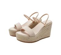 Sandals Women's Summer Open Toe Wedge Sandals with Ankle Strap Sandals Thick Sole Sandals Height Enhancing Summer Shoes Non-Slip Beach Sandals Breathable Outdoor Sandals, khaki, 7 UK