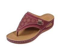 Sandals Women's Summer Platform and Brick Pattern Stylish and Shaping Boho Beach Flip Flops, Roman Sandals Buckle Large Size Evening Shoes Women's Sandals Summer, Wine Red, 5 UK