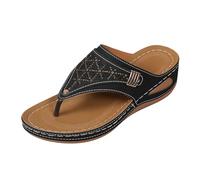 Sandals Women's Summer Platform and Brick Pattern Stylish and Shaping Boho Beach Flip Flops, Roman Sandals Buckle Large Size Evening Shoes Women's Sandals Summer, black, 6 UK