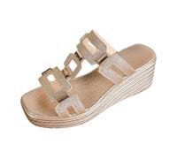 Sandals Women's Summer Platform Strap Buckle Airy Fish Mouth Lightweight Comfortable Street Shoes Comfortable Summer Shoes Elegant Casual Shoes Ideal for Holidays Beach and Everyday Use, gold, 8 UK