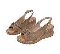 Sandals Women's Summer Sandals Wedge Heel Open Toe Summer Shoes Non-Slip Comfortable Beach Sandals Breathable Sandals with Adjustable Buckle Strap Outdoor Shoes, khaki, 5 UK