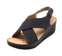 Sandals Women's Summer Shoes Slides Slippers Sandals for Women Comfortable Wedge Heel Open Toe Ankle Strap Wide Fit Padded Walking Sandals with Arch Support, black, 10 UK