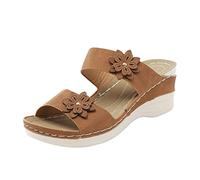 Sandals Women's Summer Wide Bohemian Style Platform Wedge People Possible Look Printed Sole, Women's Comfortable Summer Shoes for Outdoor, Holiday, Leisure & Everyday, Boho Sandals, 02 Brown, 6 UK