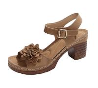 Sandals Women's Summer Wide Flower Appliques Adjustable Buckle Square Block Heel, Women's Comfortable Summer Shoes for Outdoor, Holiday, Leisure & Everyday Life, Boho Sandals, brown, 5 UK