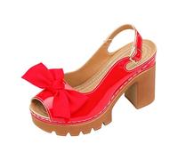 Sandals Women's Wedge Heel Peep Toe Sling Pumps Thick Platform High Heel Slingbacks Fish Mouth Design Adjustable Straps Office Comfortable Bowtie Dressy Block Heels Work Shoes, red, 5 UK