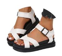 Sandals Womens Women's Platform Fashion Sandals Crisscross Strap Buckle Ankle Strap Walking Chunky Wedge Ladies Gladiator Sandals UK 5#1#_White
