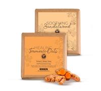 Sandalwood De-Tan & Turmeric Oats Bath Soap Combo (125g Each) | Cold-Processed Ayurvedic Soaps with Rakt Chandan & Haldi | For Tan Removal, Skin Brightening & Gentle Exfoliation
