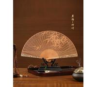 Sandalwood Hollow-Out Decorative Fan, UNESCO Intangible Cultural Heritage Craft, Chinese Style Ornament with Display Stand, 23 cm (20 cm Rosewood - Bamboo Leaf Design (with Ebony Fan Stand) )