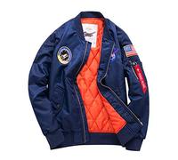 sandbank Men’s Bomber Waterproof Jacket Patches Coat Flight Windproof Windbreaker (UK L = Asian tag 4XL Chest:51", Blue Thick Style)