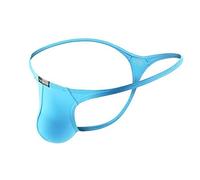 sandbank Men’s Single Pack Brief Ice Silk Sexy Low Rise Body Building Thongs G-Strings Bikini Underwear Blue Single Pair UK XL(Tag XXL)