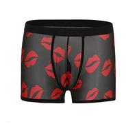 sandbank Men's Sexy Mesh Underwear Hot Lip Transparent Lingerie Boxer Briefs (Black, UK XL(Tag XXL))