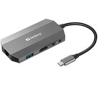 Sandberg USB-C 6in1 Travel Dock | Docking Station USB-C to HDMI Ethernet Audio Microphone Port Memory Card USB-C USB-A | Power Through | Multiport Adapter | USB 3.0 Hub | Compatible w Windows MacOS