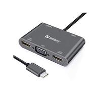 Sandberg USB-C Dock | Docking Station with HDMI VGA USB PD | USB C + USB A | Multiport Adapter | Dual Monitor Connection | 4K/30Hz | USB-C Power Through | USB Extension for PC Laptop Computer Tablet