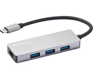 Sandberg USB-C Hub 1x USB 3.0 + 3x USB 2.0 Saver | 4 USB Data Ports | 1x USB 3.0 | 3x USB 2.0 | USB Extension for PC Laptop Computer | Portable USB-C Adapter Multiport without Power Adapter | SAVER