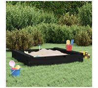 Sandbox Black Pine 111x111x20cm Solid Pinewood Outdoor Kids Sandpit with 2 Seats