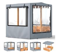 Sandbox Cover, 48”x48”x52”, Kid Sand Box Covers, Waterproof, UV Resistant, with Rollable Transparent Windows, Ideal for Backyard Wooden Sandbox, Windproof,Dustproof & Pet-Proof, Grey, Only Cover