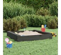 Sandbox Grey Pine Solid Pinewood 111x111x20cm Square Sandpit with Seats Outdoor