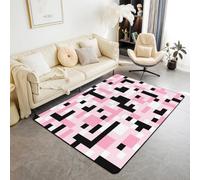 Sandbox Pixelated Miner Kids Area Rug,Video Games Gamer Gamepad Indoor Floor Mat Entrance Rug for Girls Boys,Geometric Grid Square Non Slip Rug,Black Pink White Couch Living Room Decor,3'x5'