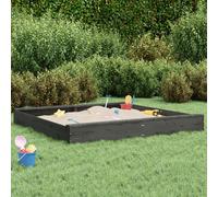 Sandbox Square Grey Pine 160x160x20 cm Solid Pinewood with Seats Outdoor Playset