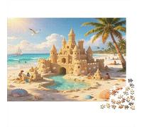 Sandcastle Beach Summer Scene 1000 Piece Jigsaw Puzzle Paper for Adults Relaxation Decor Gift Family Focus Game 38x26cm/1000pcs