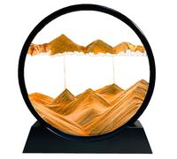 SANDCLE Moving Sand Art Picture in Motion, 3D Deep Sea Sandscape, Round Glass Frame Display Painting, Relaxing Decor for Office Desktop Home (Yellow, 12")