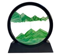 SANDCLE Moving Sand Art Picture in Motion, 3D Deep Sea Sandscape, Round Glass Frame Display Painting, Relaxing Decor for Office Desktop Home (Green, 7")