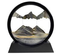 SANDCLE Moving Sand Art Picture in Motion, 3D Deep Sea Sandscape, Round Glass Frame Display Painting, Relaxing Decor for Office Desktop Home (Black, 7")