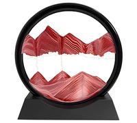 SANDCLE Moving Sand Art Picture in Motion, 3D Deep Sea Sandscape, Round Glass Frame Display Painting, Relaxing Decor for Office Desktop Home (Red, 7")