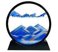 SANDCLE Moving Sand Art Picture in Motion, 3D Deep Sea Sandscape, Round Glass Frame Display Painting, Relaxing Decor for Office Desktop Home (Blue, 7")