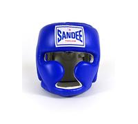 Sandee Closed Face Leather Head Guard Blue & White XL