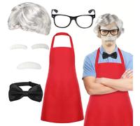Sanders Colonel Suit Red Apron Bow Glasses White Hair Eyebrows Halloween Stage Performance Cosplay Wig High Temperature Silk J520-set