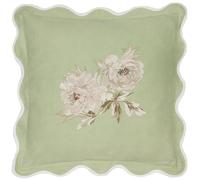 Sanderson Adele Embroidered Feather Filled Cushion - Floral Luxury Heritage Decorative Accent Pillow with Oxford Edge (Sage - 50x50cm)