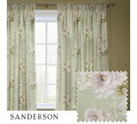 Sanderson Adele Room Darkening Pencil Pleat Curtain Pair - Botanical Floral Peony Lined Chenille Drapes (Sage - 168x137cm)