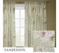 Sanderson Adele Room Darkening Pencil Pleat Curtain Pair - Botanical Floral Peony Lined Chenille Drapes (Sage - 229x229cm)