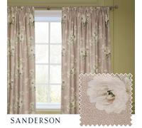 Sanderson Adele Room Darkening Pencil Pleat Curtain Pair - Botanical Floral Peony Lined Chenille Drapes (Rose - 168x137cm)