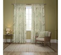 Sanderson Adele Room Darkening Pencil Pleat Curtain Pair - Botanical Floral Peony Lined Chenille Drapes (Sage - 117x137cm)