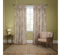Sanderson Adele Room Darkening Pencil Pleat Curtain Pair - Botanical Floral Peony Lined Chenille Drapes (Rose - 168x229cm)
