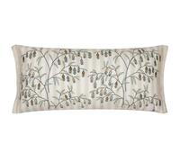 Sanderson Chinese Lanterns Feather Filled Cushion - Floral Embroidered Striped Decorative Accent Pillow (Linen - 30x65cm)