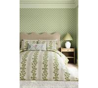 Sanderson x National Trust Cobnut Stripe Double Duvet Cover SET, Leaf Green