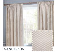 Sanderson Hutton Room Darkening Pencil Pleat Curtain Pair - Ikat Woven Jacquard Lined Drapes (Linen - 229x229cm)